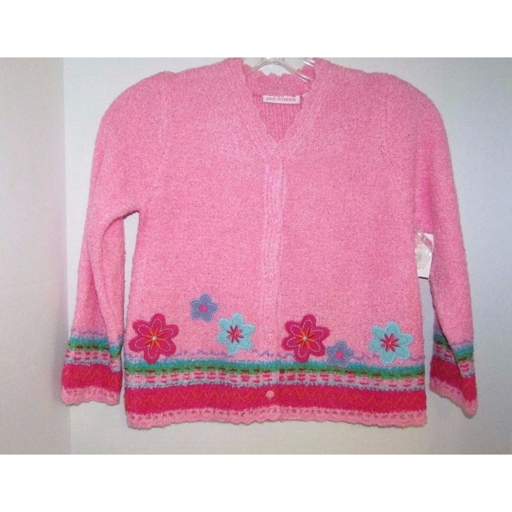 NWT Girls 6 Jane‎ Seymour Pink purple floral cardigan button sweater